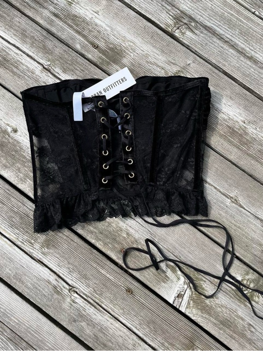Urban Outfitters black lace corset with velvet bow - Picture 3 of 6